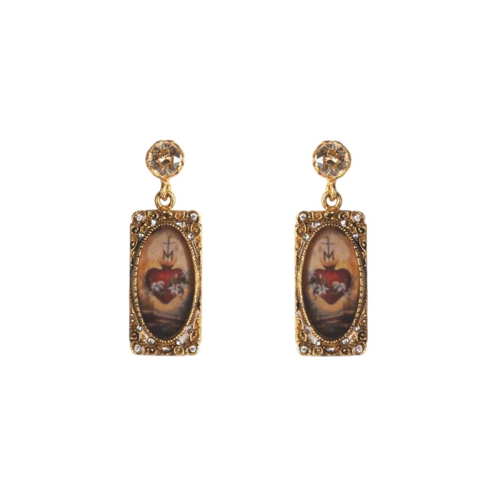 VIRGINS SAINTS & ANGELS VSA Retablo Rectangular Framed Earrings in Gold